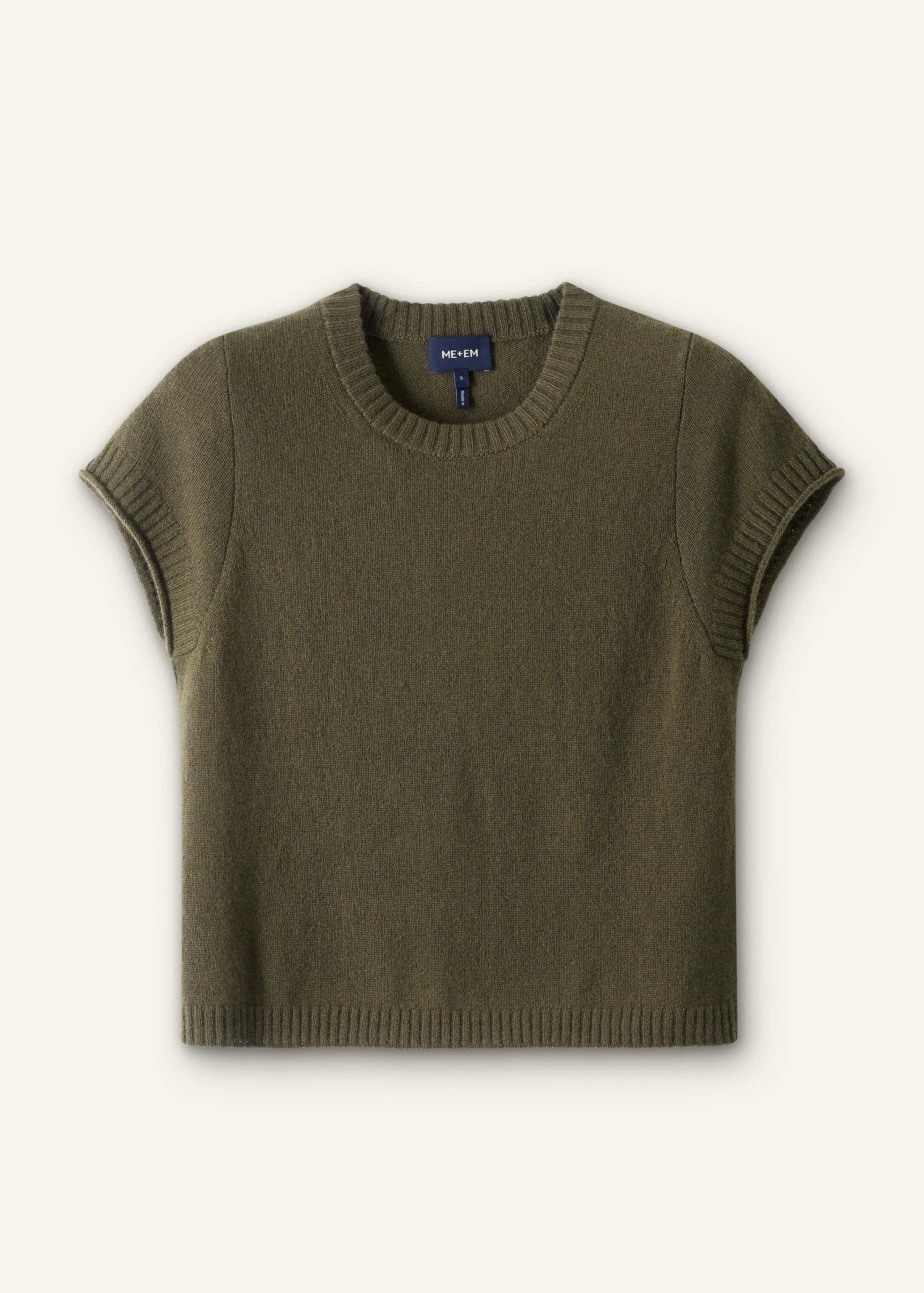 Olive Green Cashmere Shrunken Knit Baby Tee
