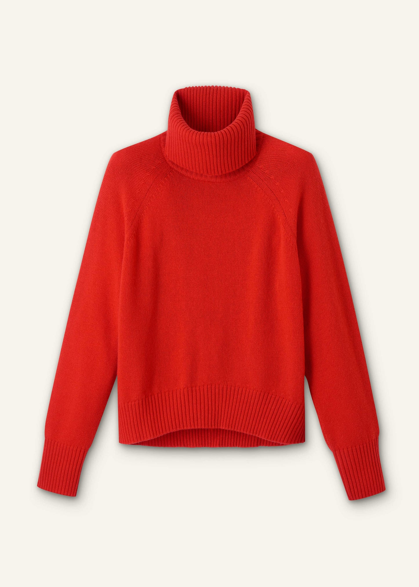 Red Cashmere Curved Hem Raglan Sweater + Snood