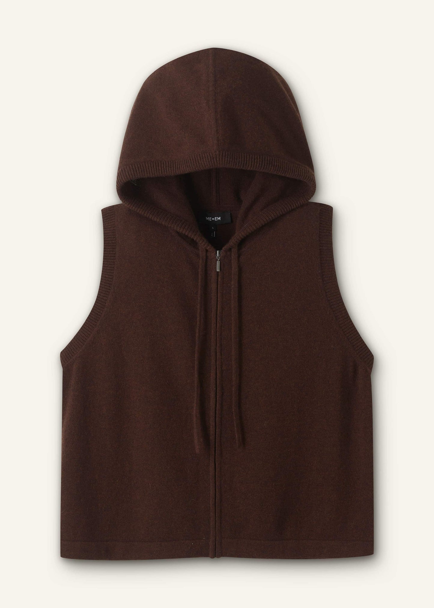 Brown Cashmere Sleeveless Relaxed Zip Hoodie
