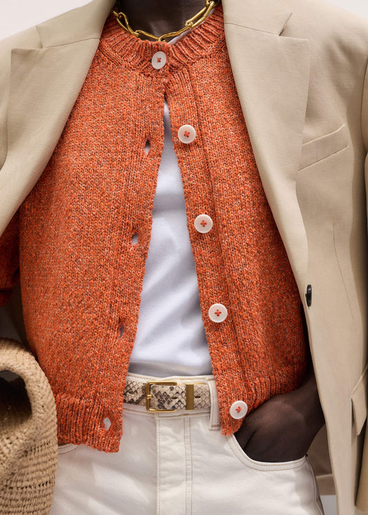 Orange Relaxed Crew Cardigan