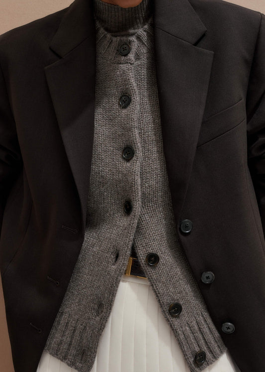 Brown Cashmere Relaxed Saddle Shoulder Cardigan