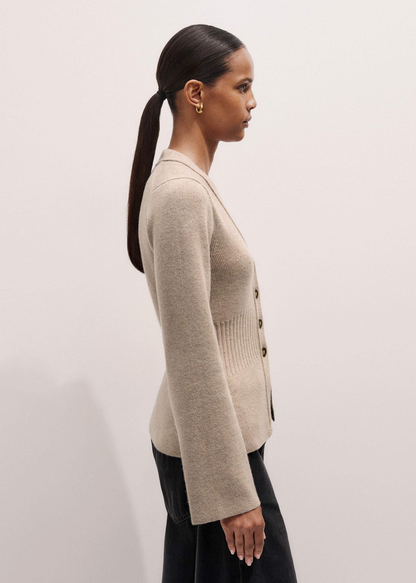 Brown Merino Cashmere Contour Cardigan