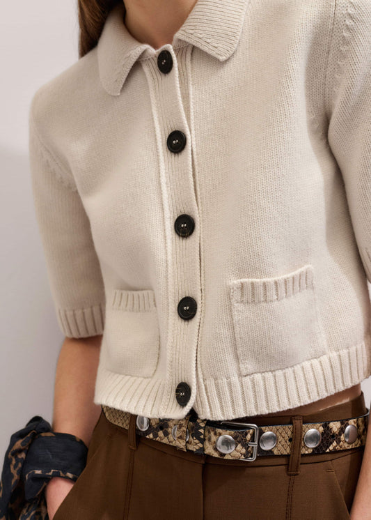 Cream Merino Cashmere Cropped Knit Jacket