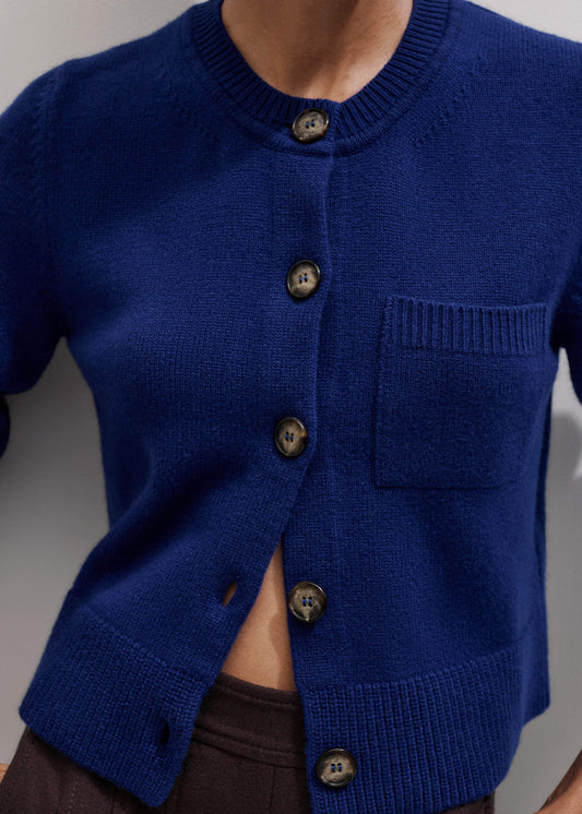 Blue Button-Through Straight Cardigan
