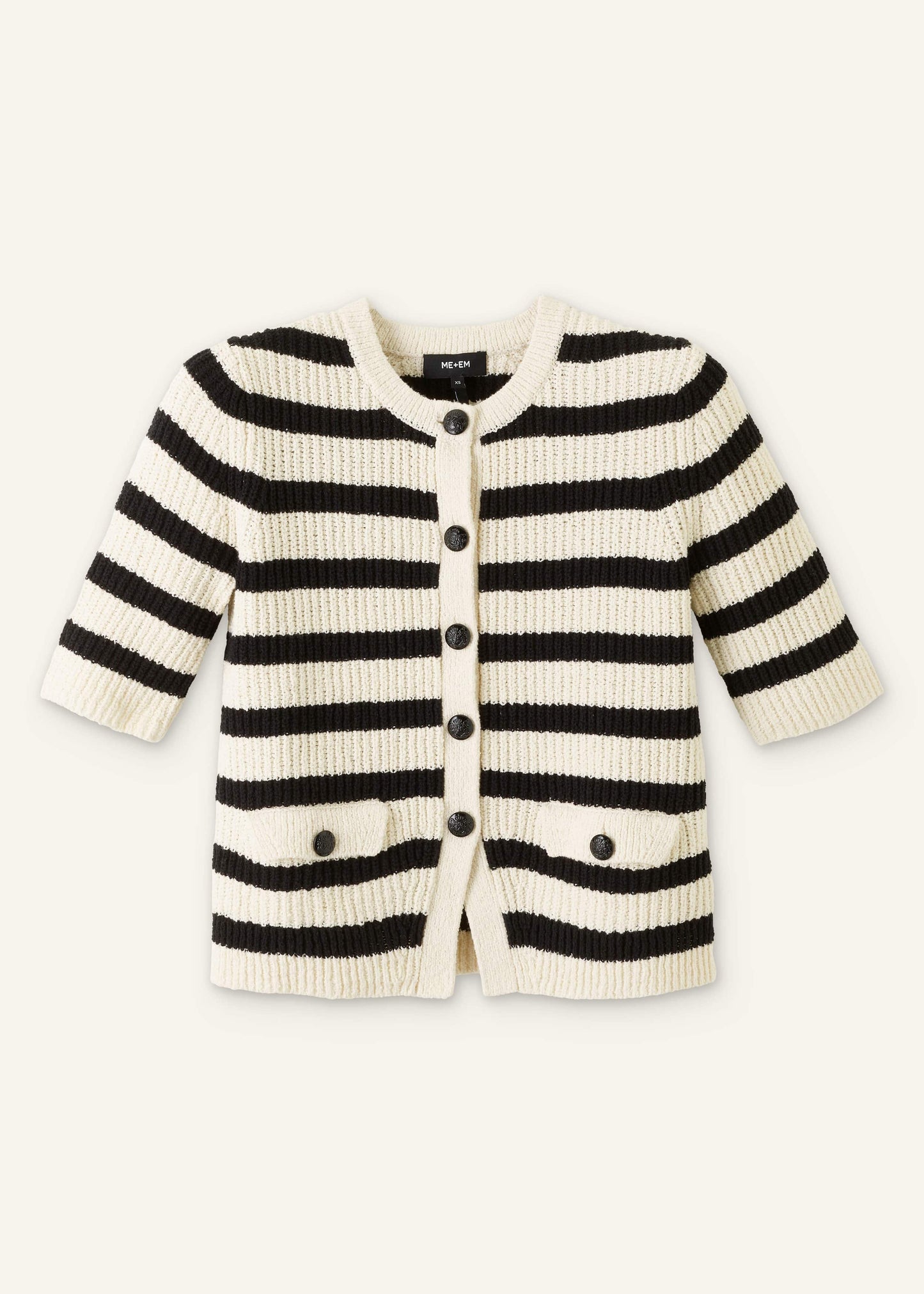 Cream Bouclé Stripe Short Sleeve Cardigan