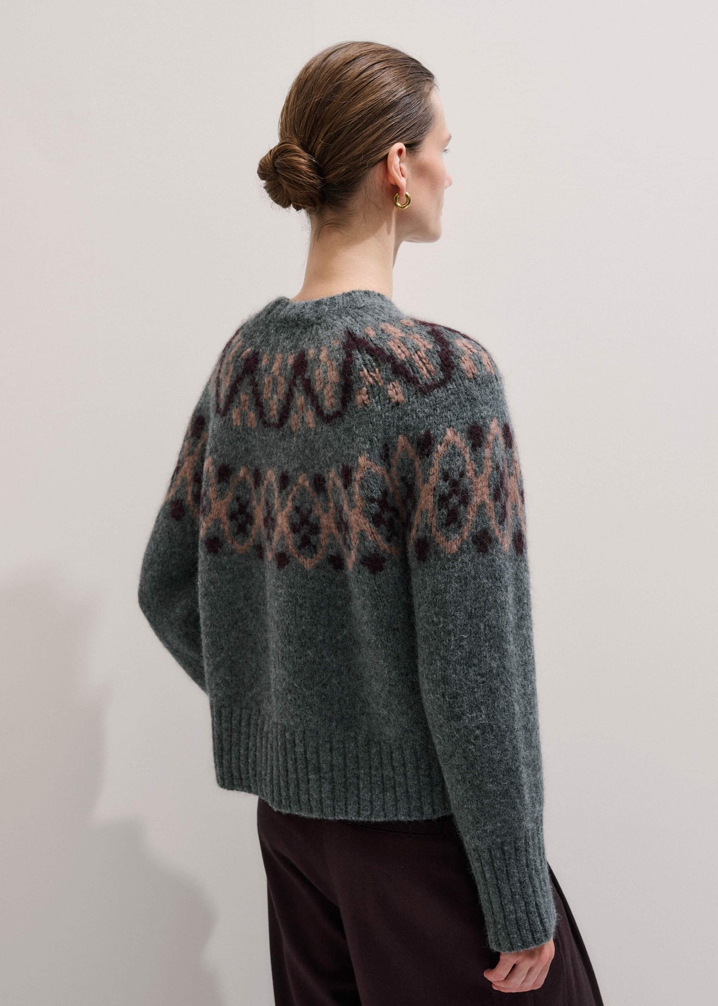 Gray Fairisle Jacquard Relaxed Sweater + Snood