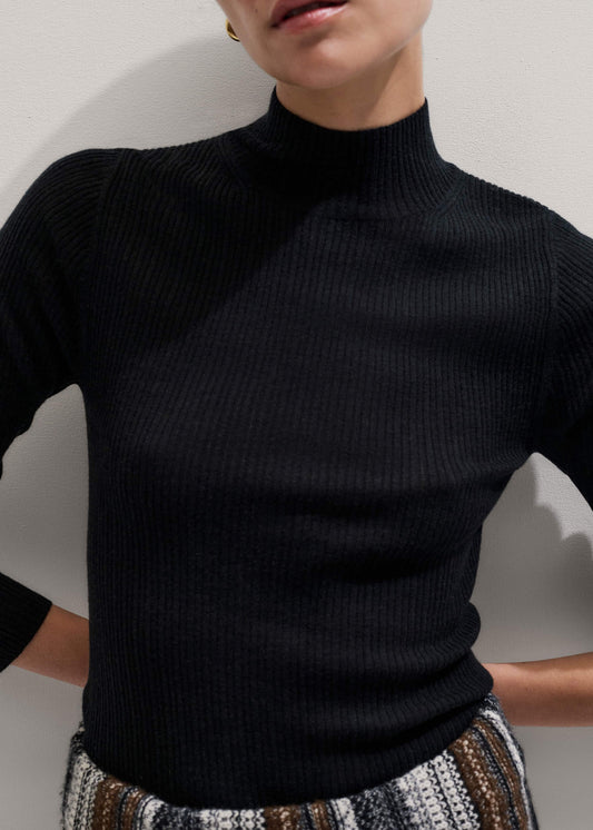 Black Barely There Slim Rib Layering Sweater
