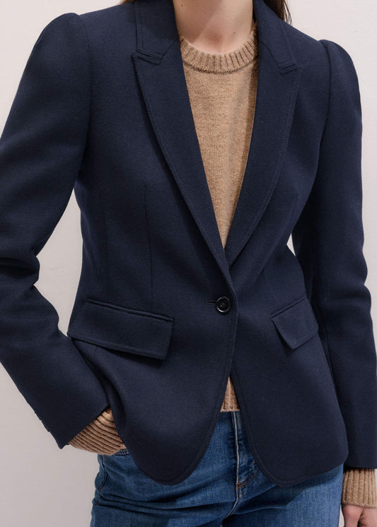 Navy Feminine Sleeve Fitted Blazer
