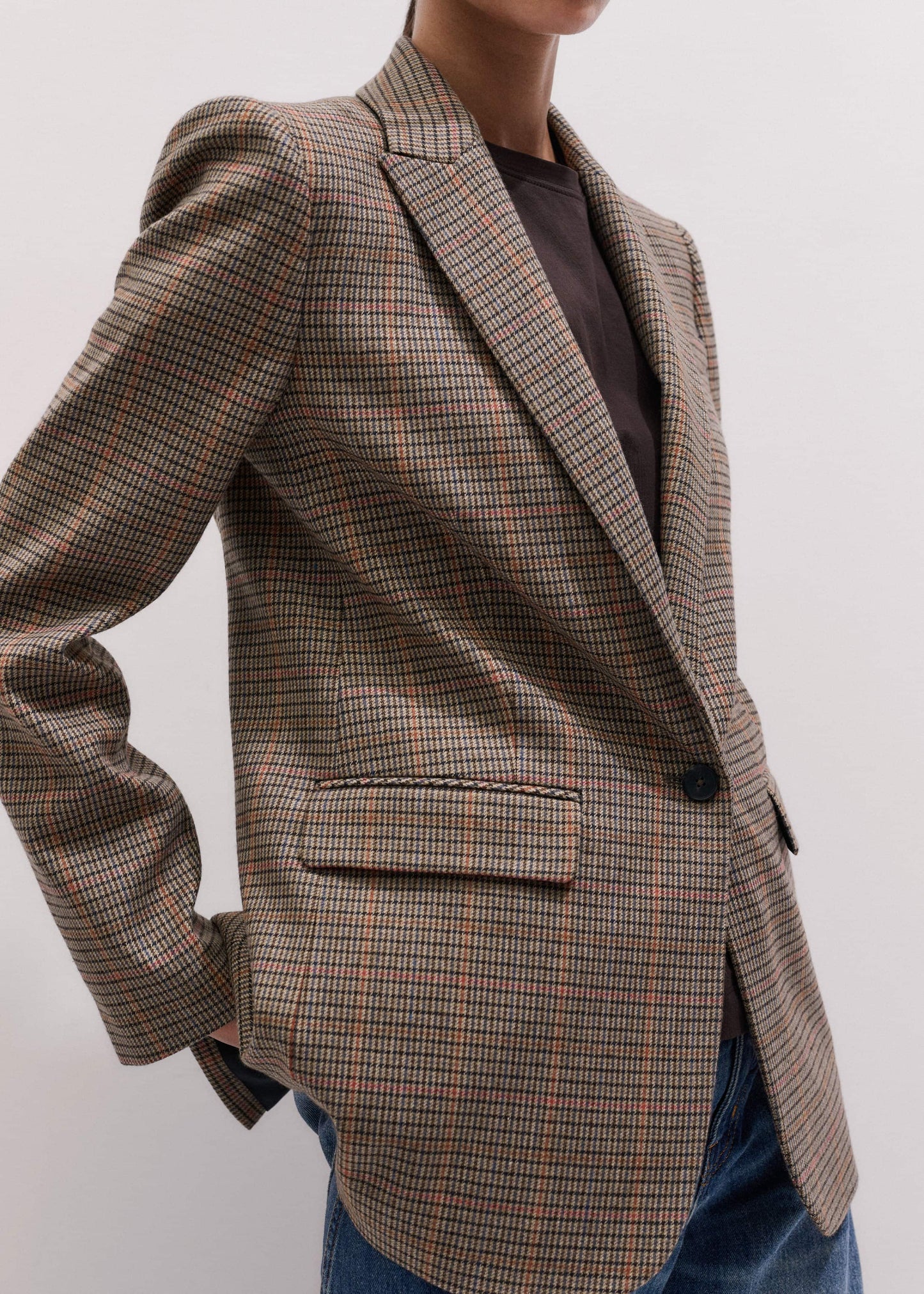 Brown Check Sharp Shoulder Blazer