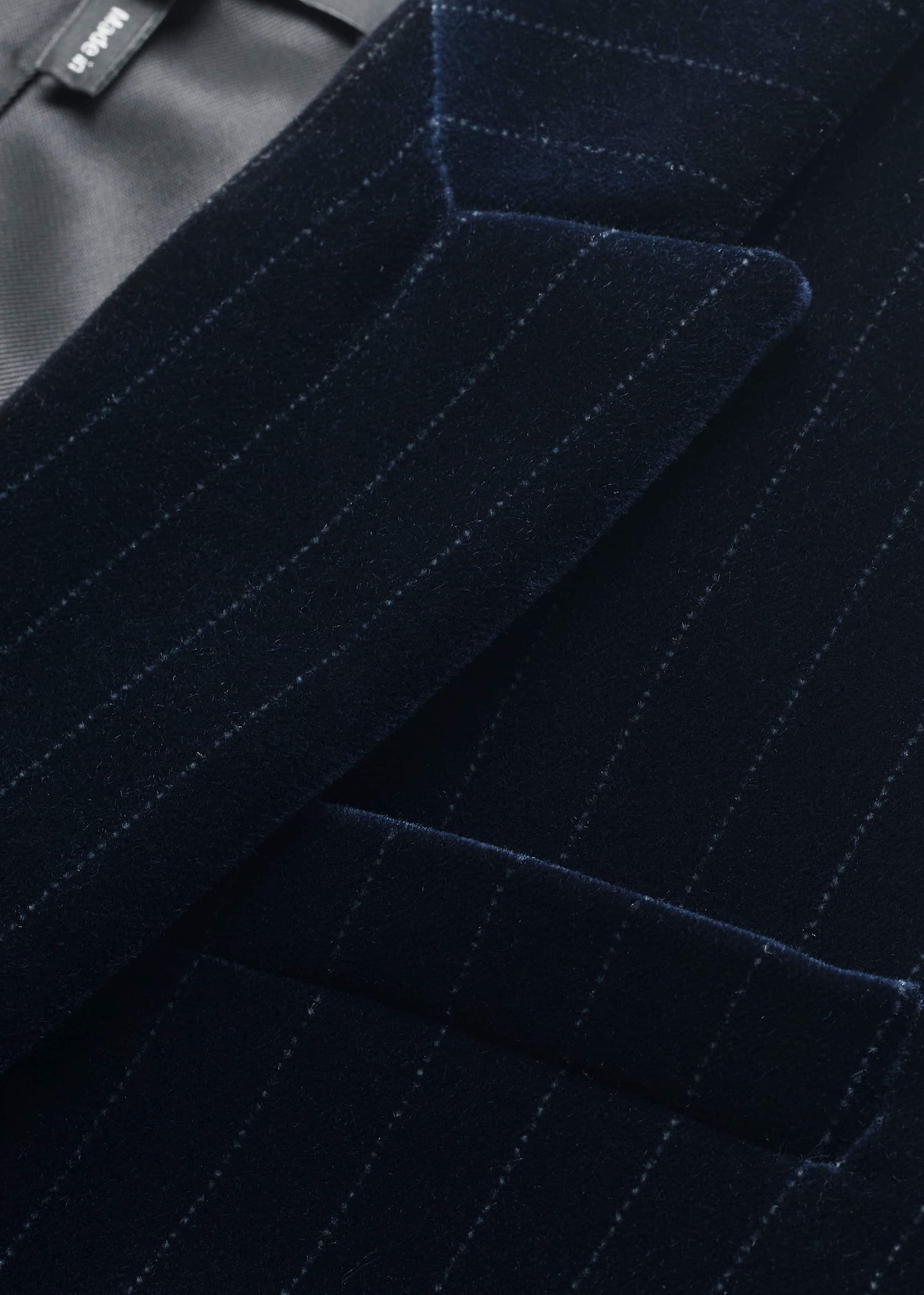 Navy Pinstripe Velvet Sharp Shoulder Blazer