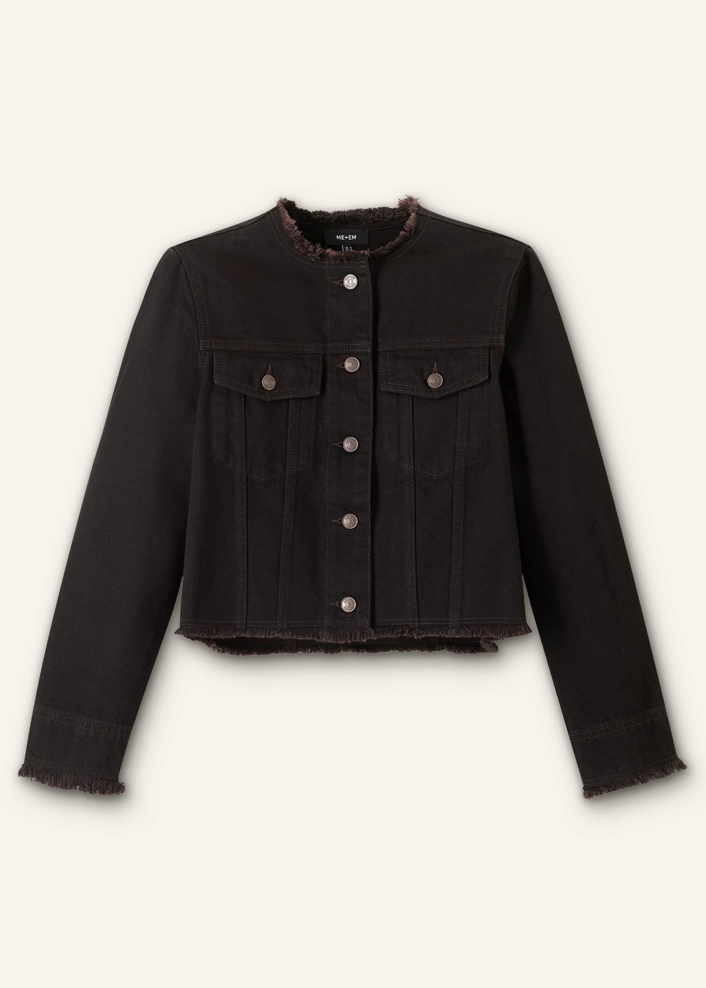 Black Collarless Fray Jacket