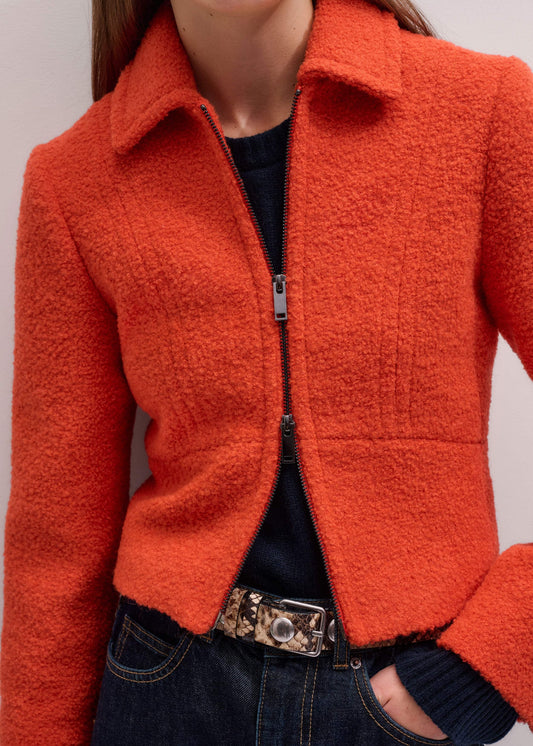 Orange Cropped Bouclé Jacket