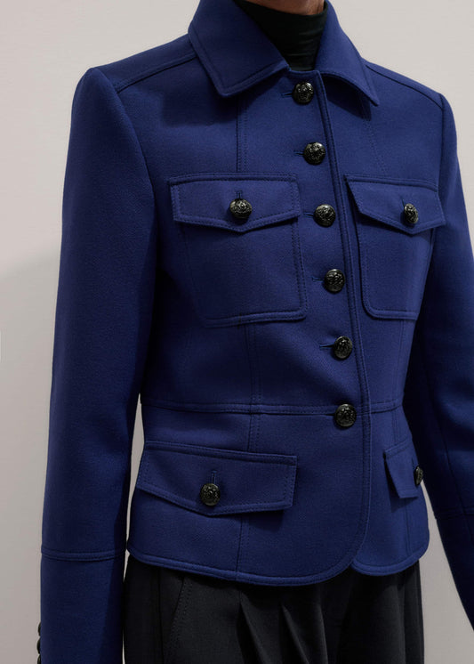 Blue Fitted Military Jacket