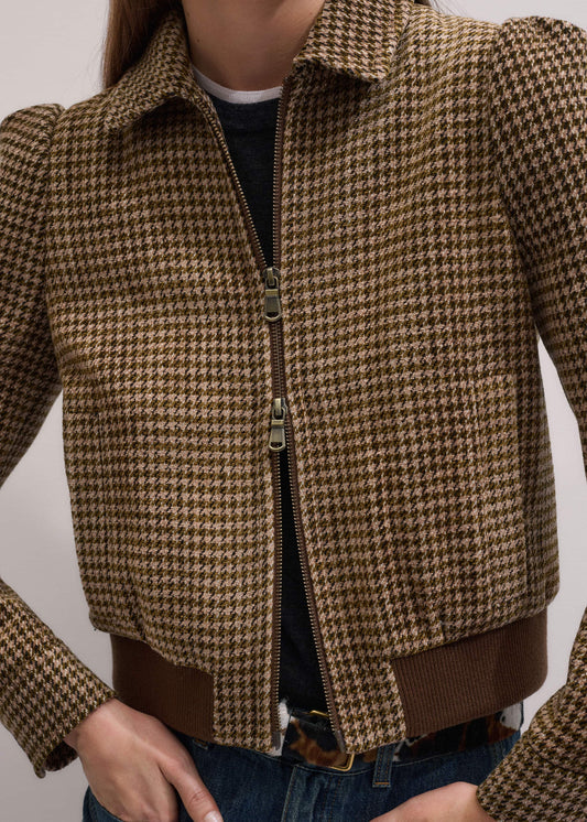 Brown Super Soft Houndstooth Bomber Jacket