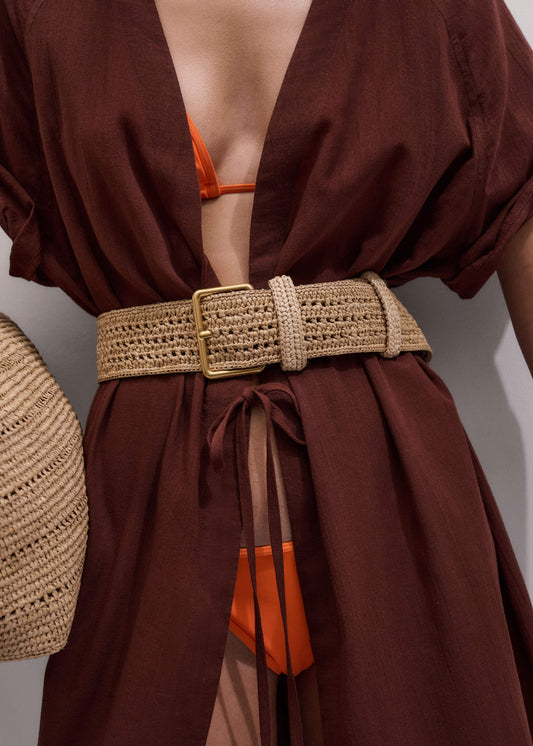 Tan Raffia Wide Summer Belt