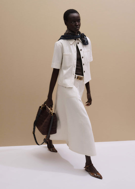 White Panelled A-Line Maxi Skirt