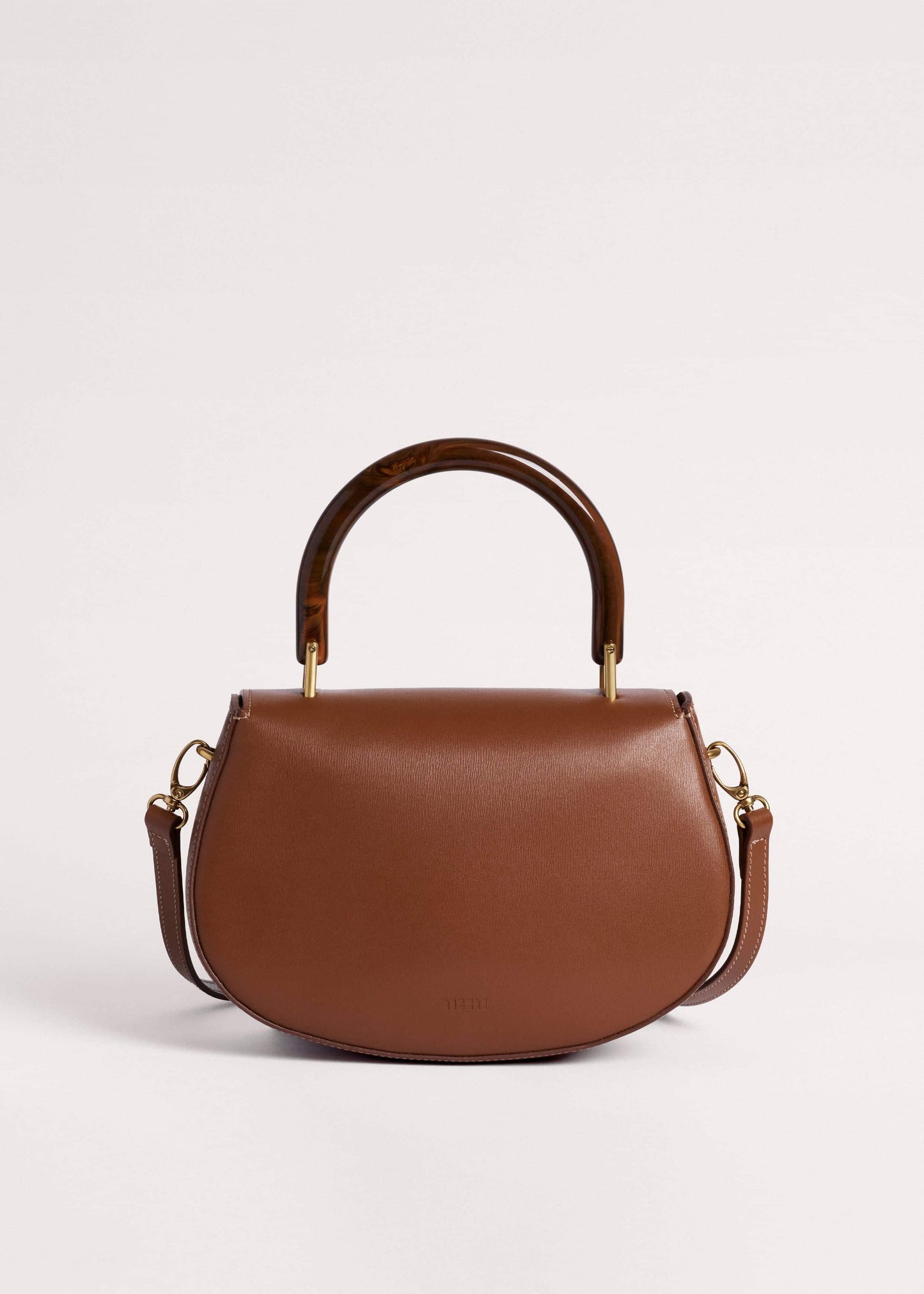 Dark Tan Resin Top Handle Structured Saddle Bag