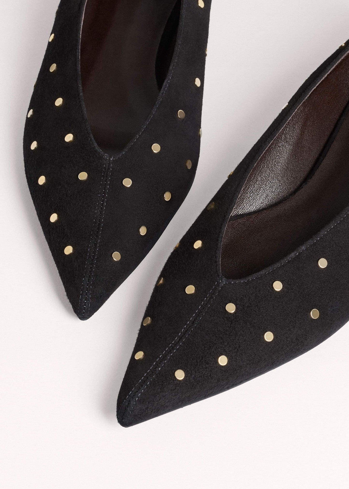 Black Suede Stud Point Flat