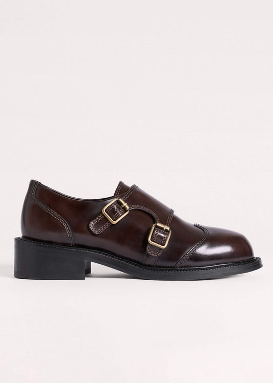 Brown Leather Double Buckle Shoe
