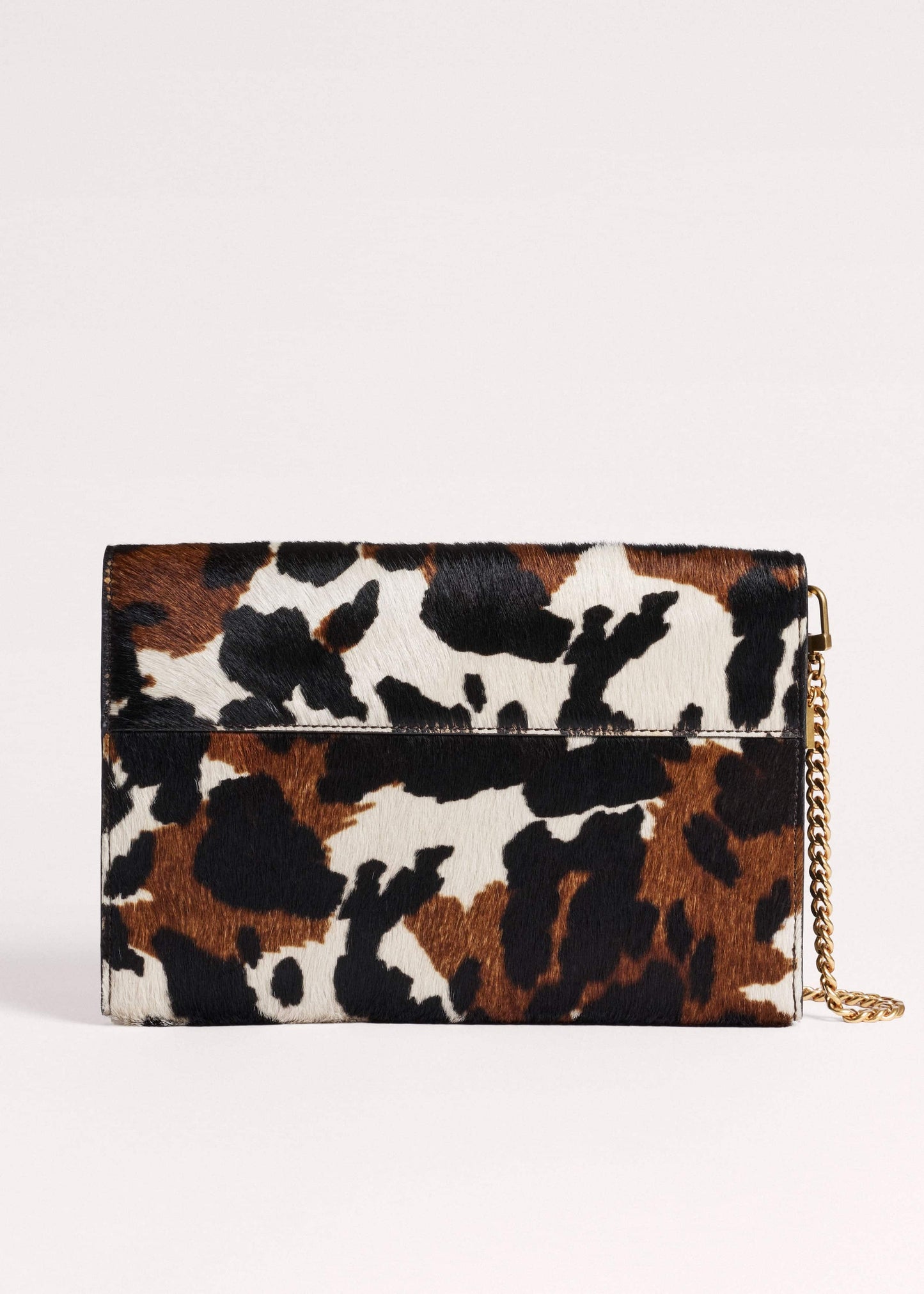 Brown Leather Cow Print Envelope Clutch Bag