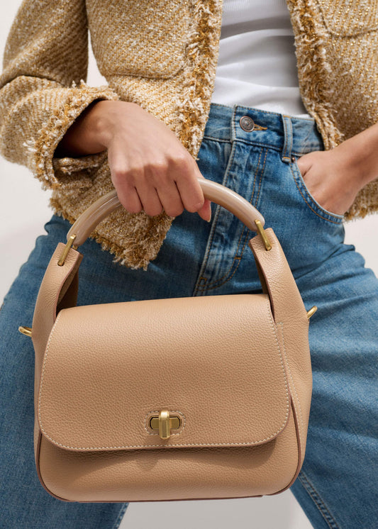 Light Brown Resin Handle Crossbody Bag