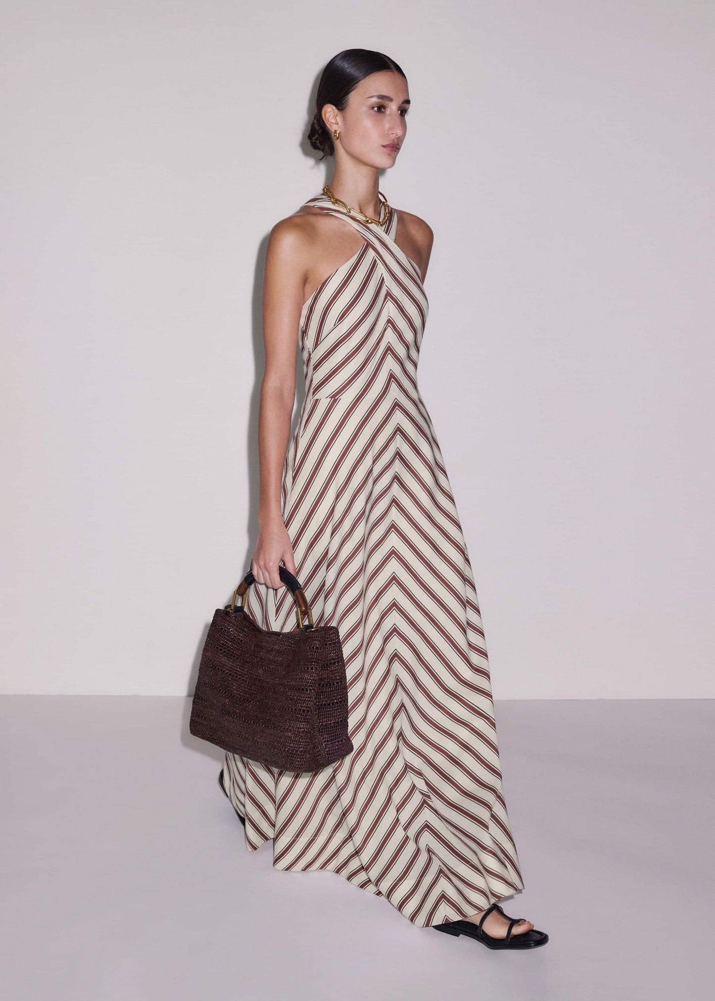 Cream Crease-Less Linen Halterneck Maxi Dress