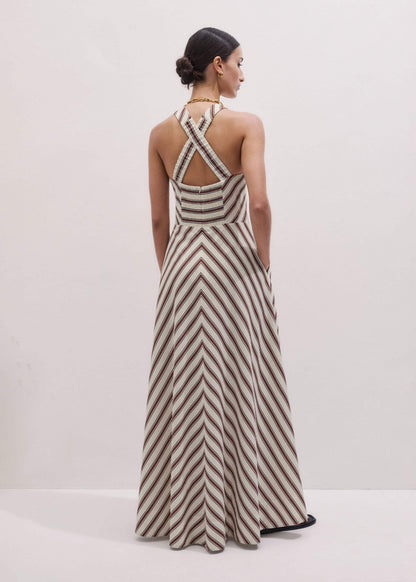 Cream Crease-Less Linen Halterneck Maxi Dress
