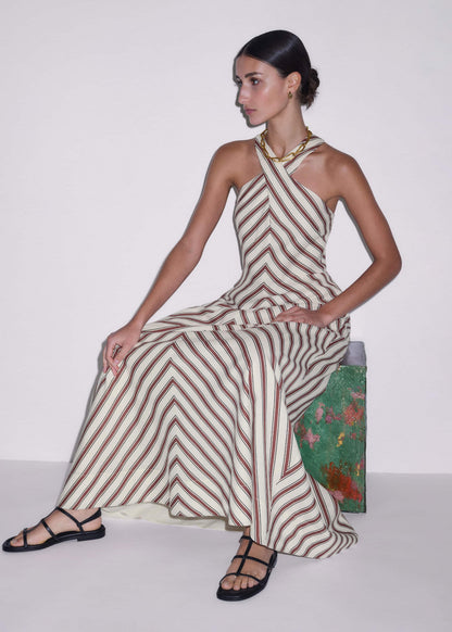 Cream Crease-Less Linen Halterneck Maxi Dress