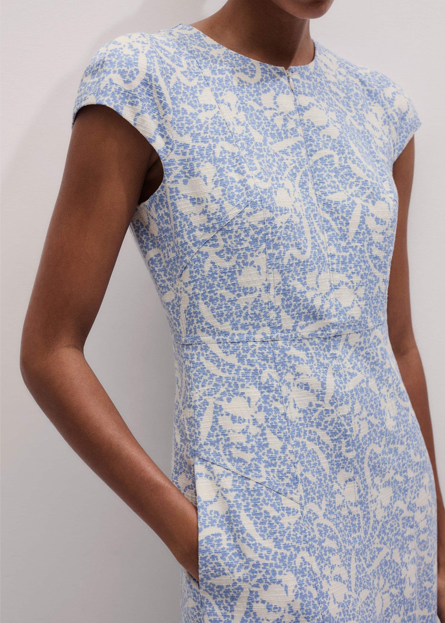 Blue Speckled Bloom Print Fit+Flare Maxi Dress