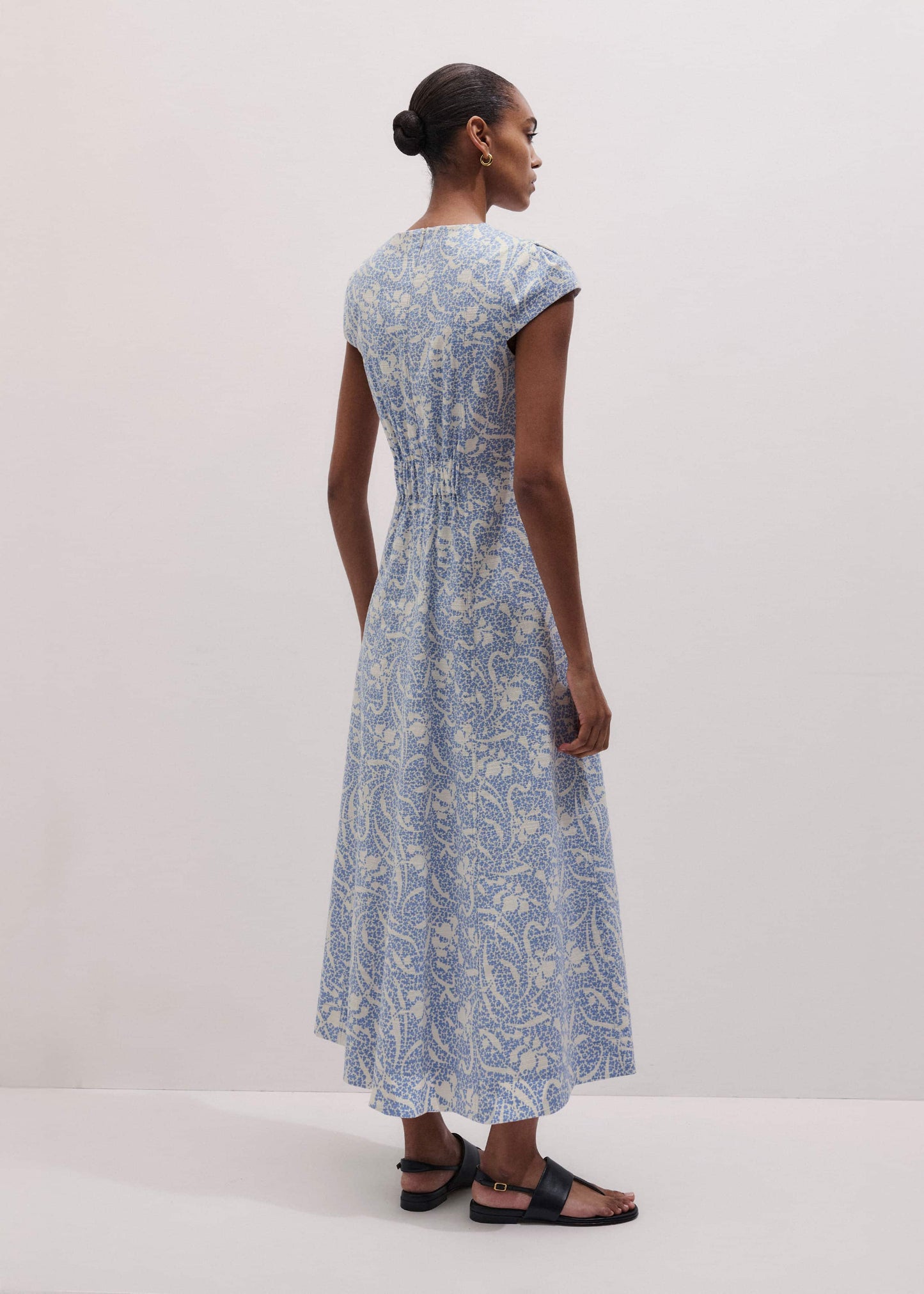 Blue Speckled Bloom Print Fit+Flare Maxi Dress