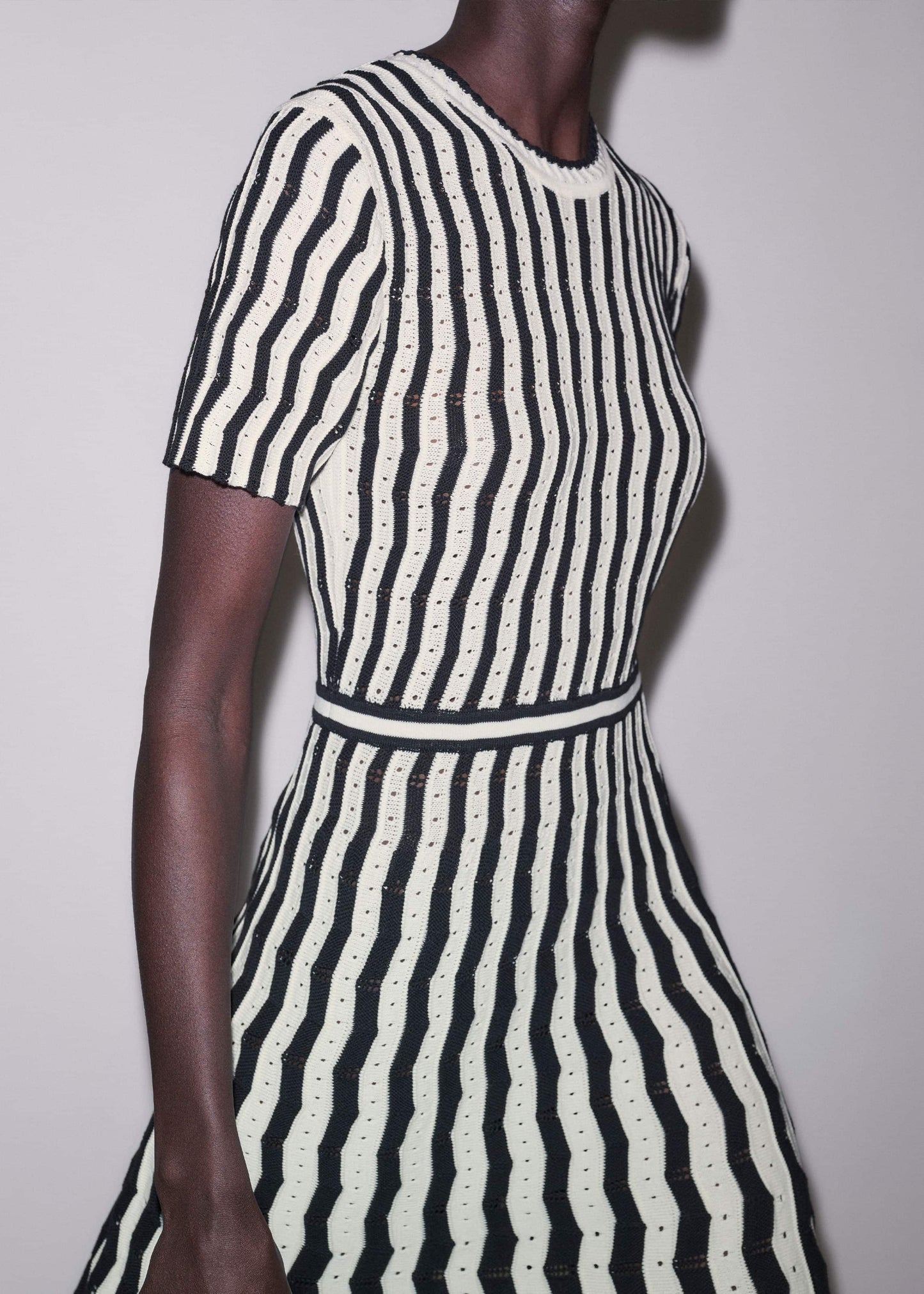 Cream Textured Pointelle Knit Stripe Maxi Dress