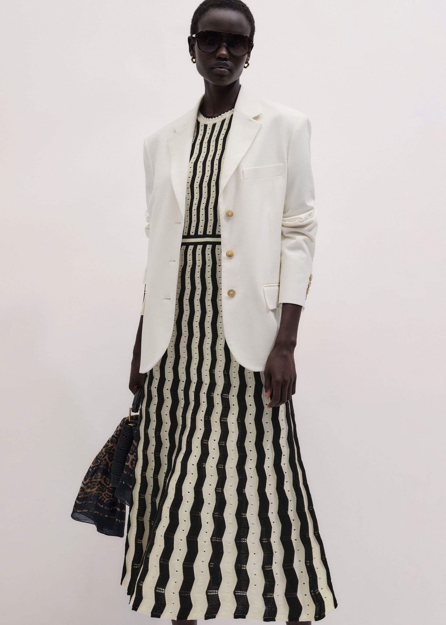 Cream Textured Pointelle Knit Stripe Maxi Dress