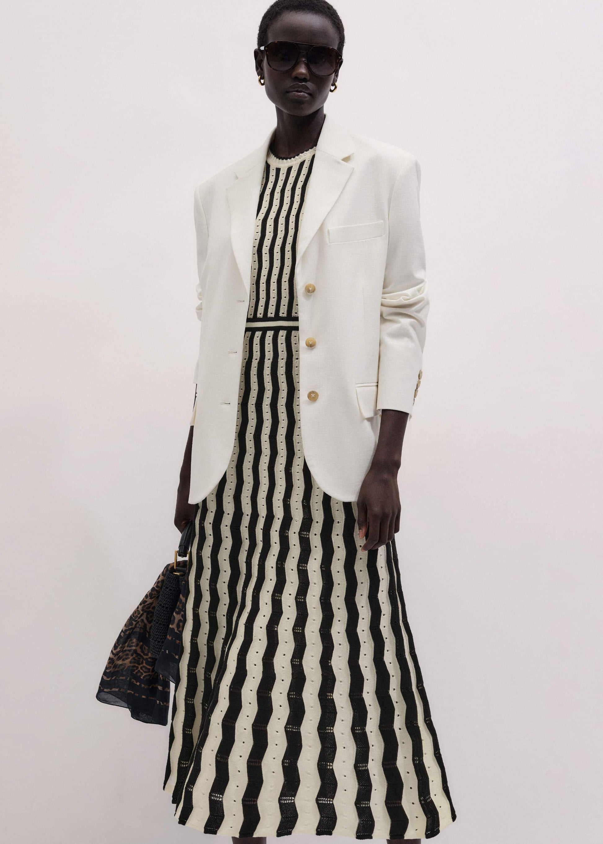 Cream Textured Pointelle Knit Stripe Maxi Dress