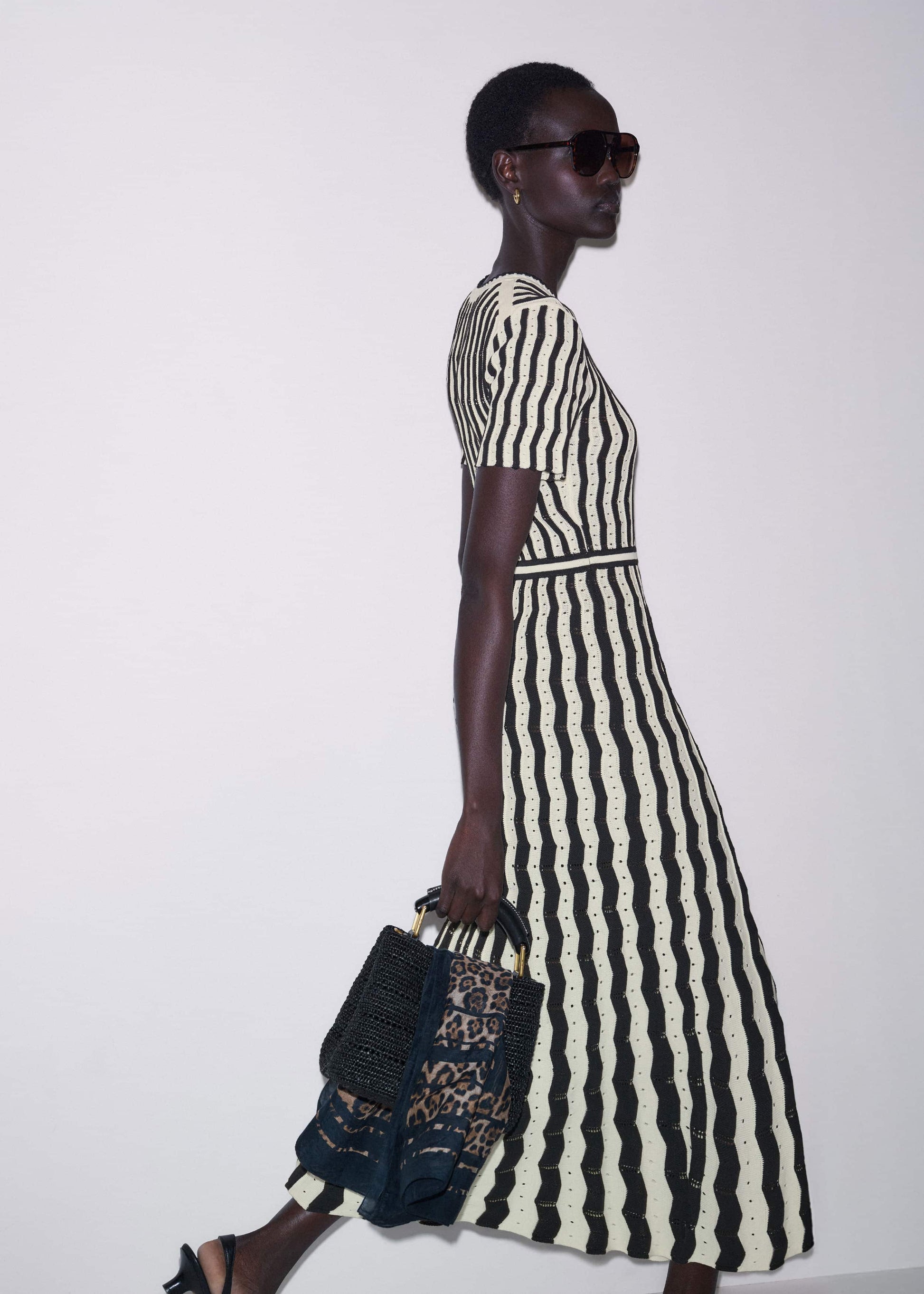 Cream Textured Pointelle Knit Stripe Maxi Dress