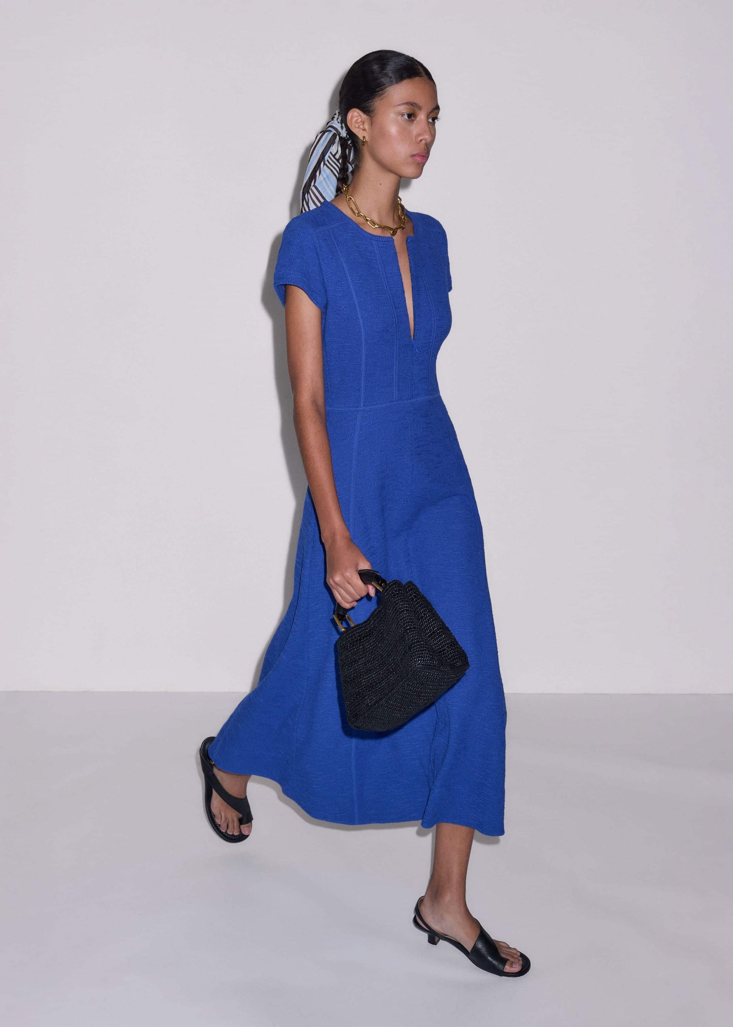 Blue Fit + Flare Maxi Dress