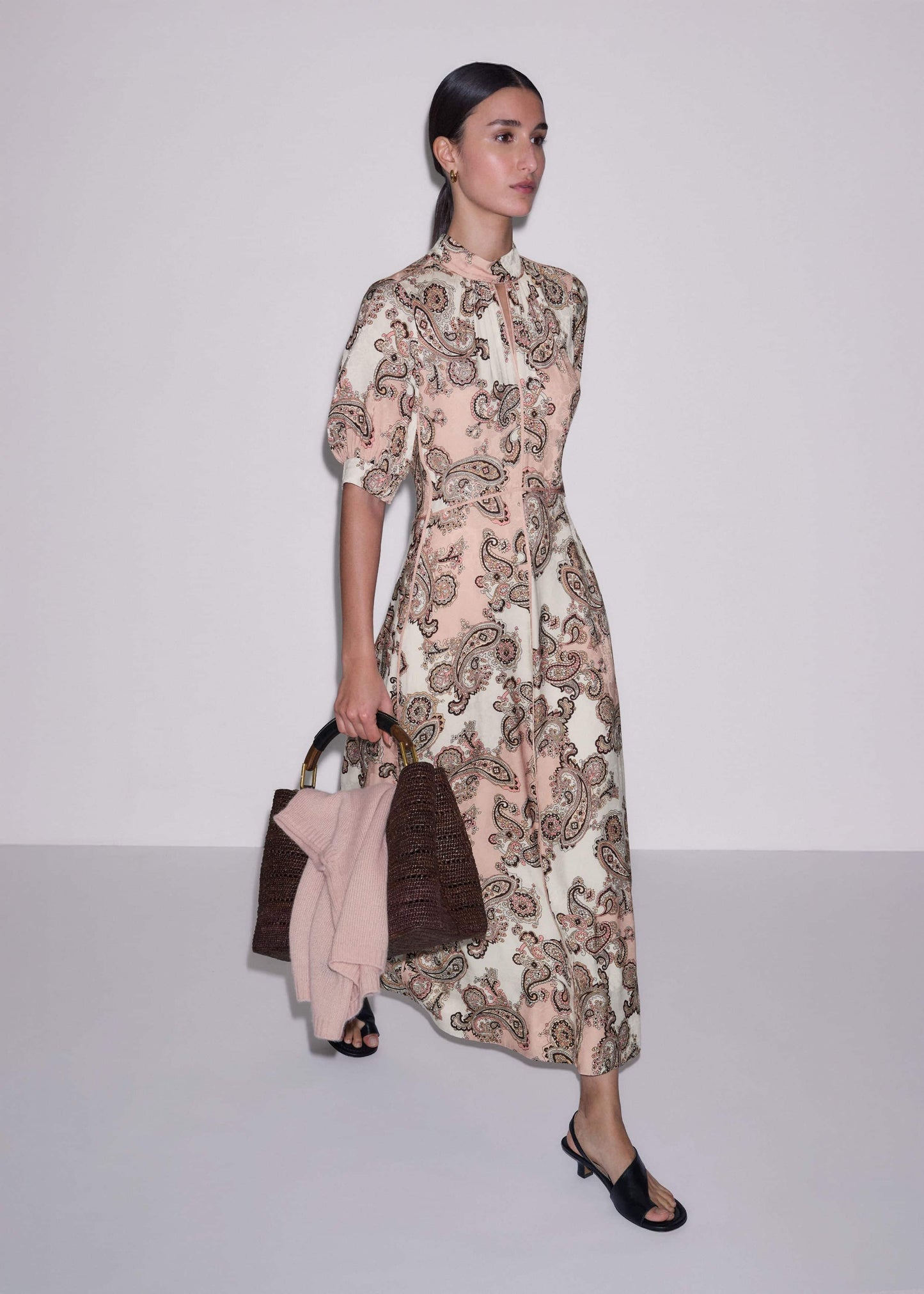 Pink Paisley Print Fit + Flare Maxi Dress