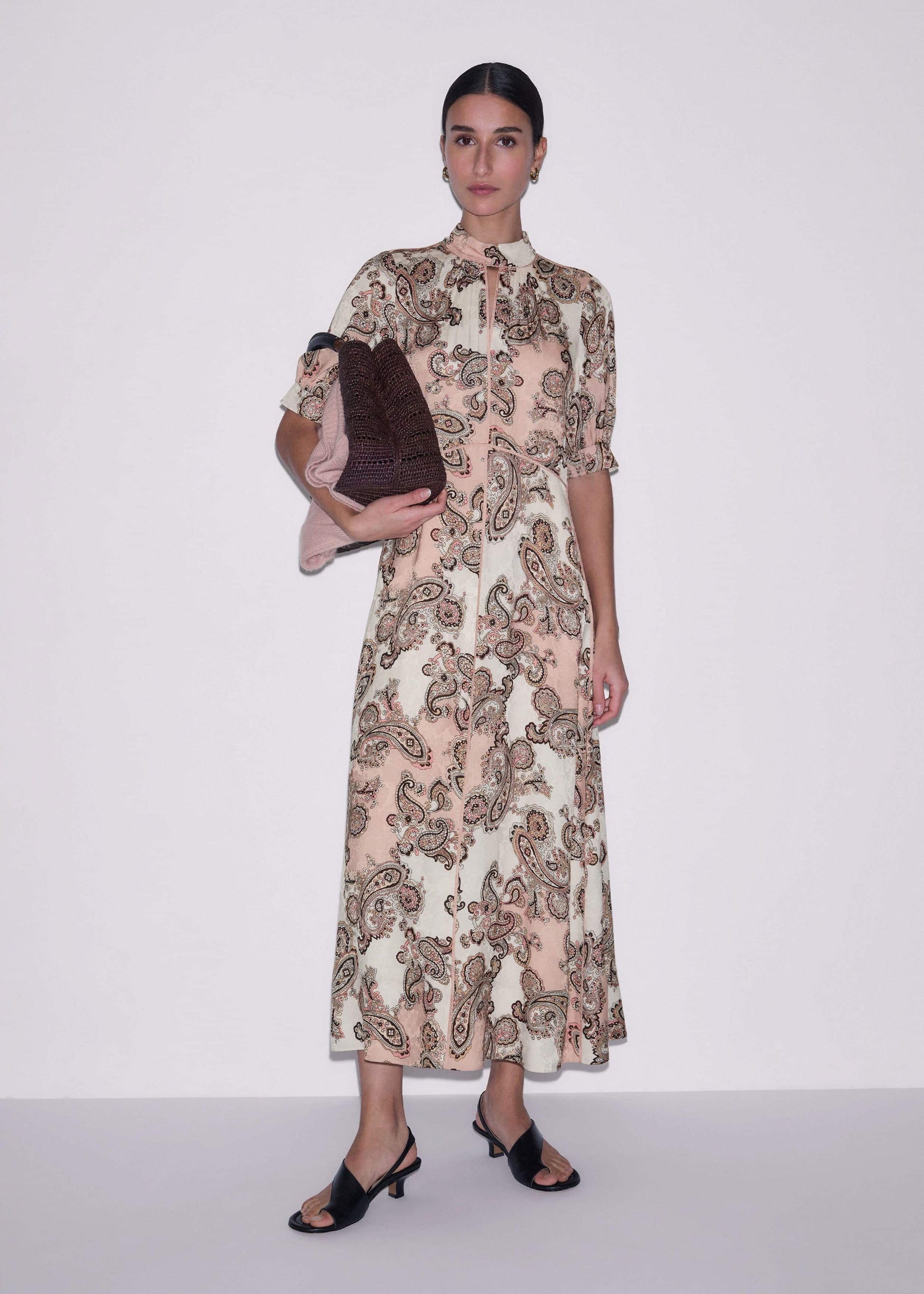 Pink Paisley Print Fit + Flare Maxi Dress