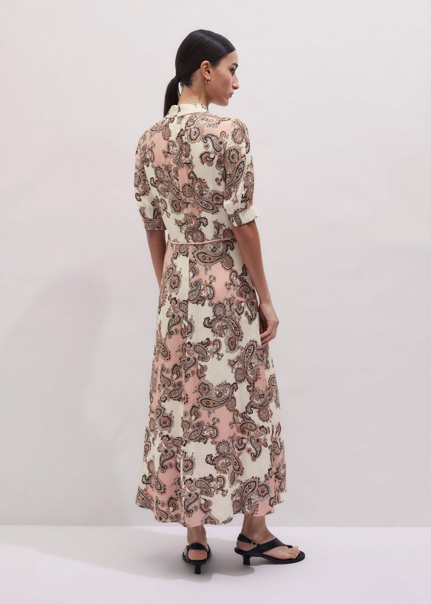 Pink Paisley Print Fit + Flare Maxi Dress