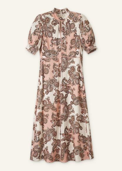 Pink Paisley Print Fit + Flare Maxi Dress