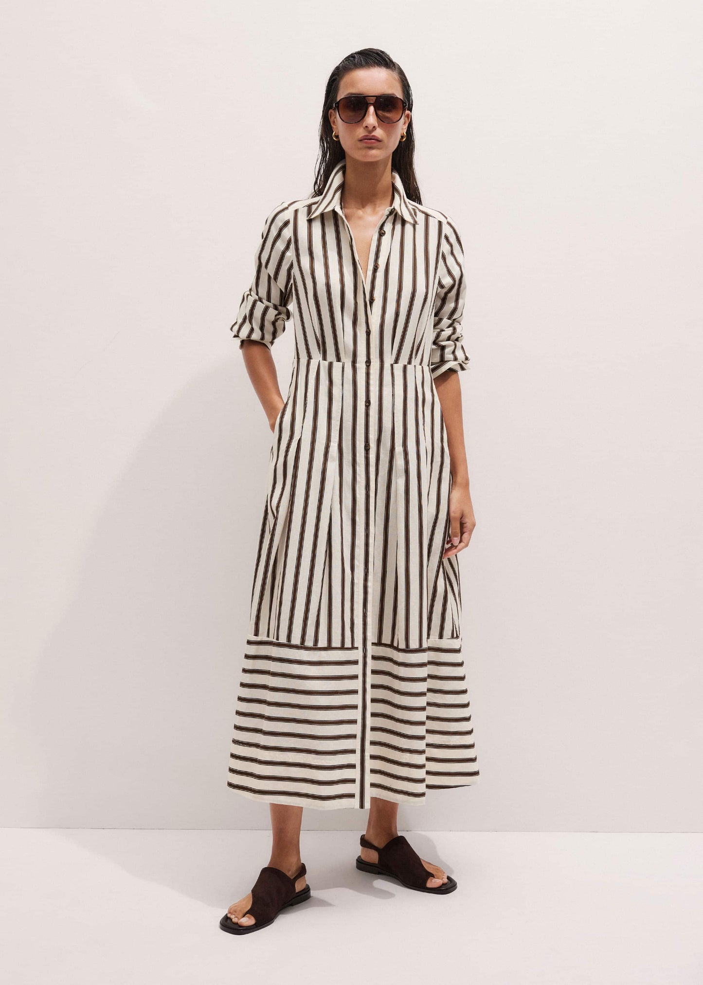 Cream Spring Stripe Maxi Dress + Belt