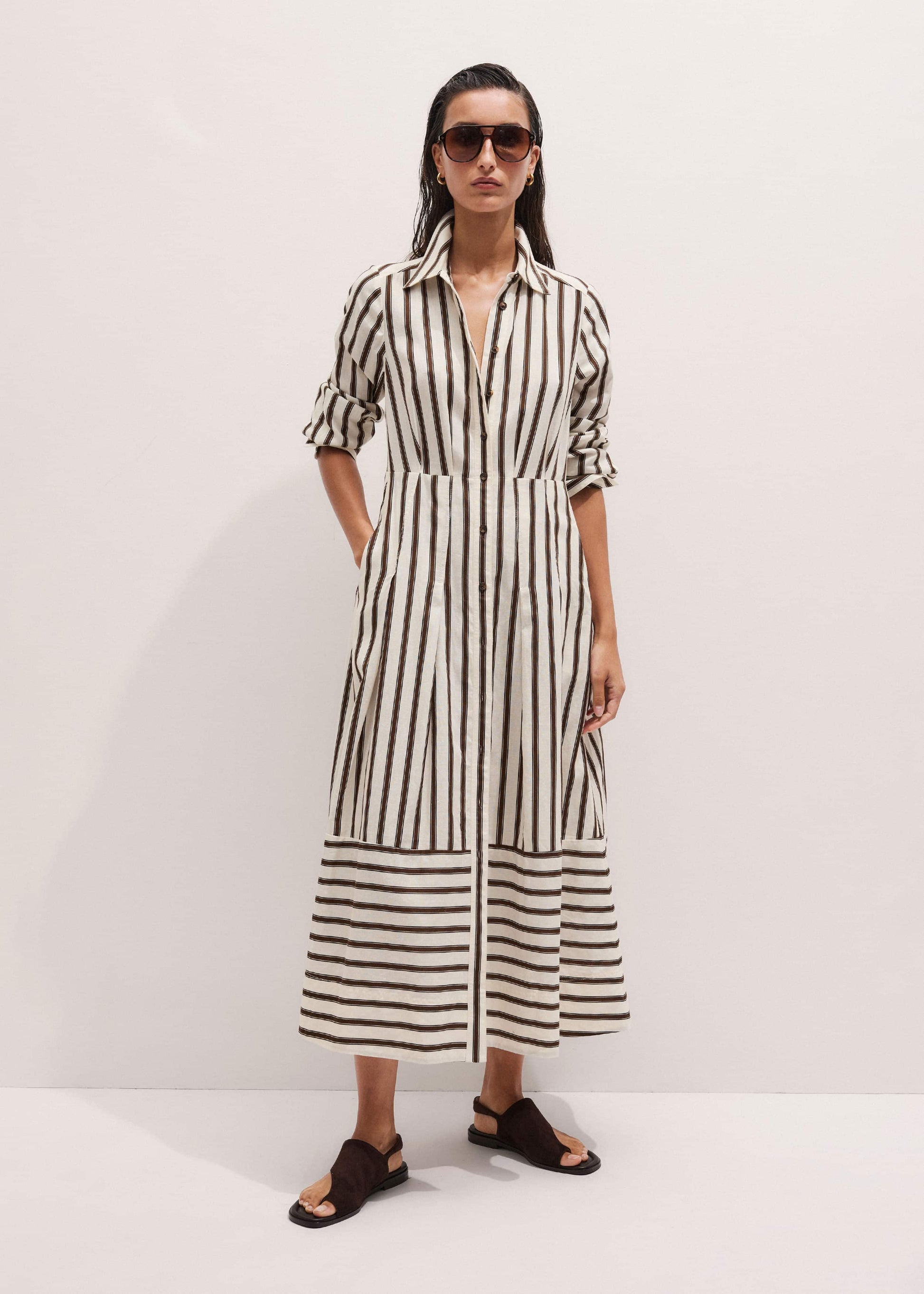 Cream Spring Stripe Maxi Dress + Belt
