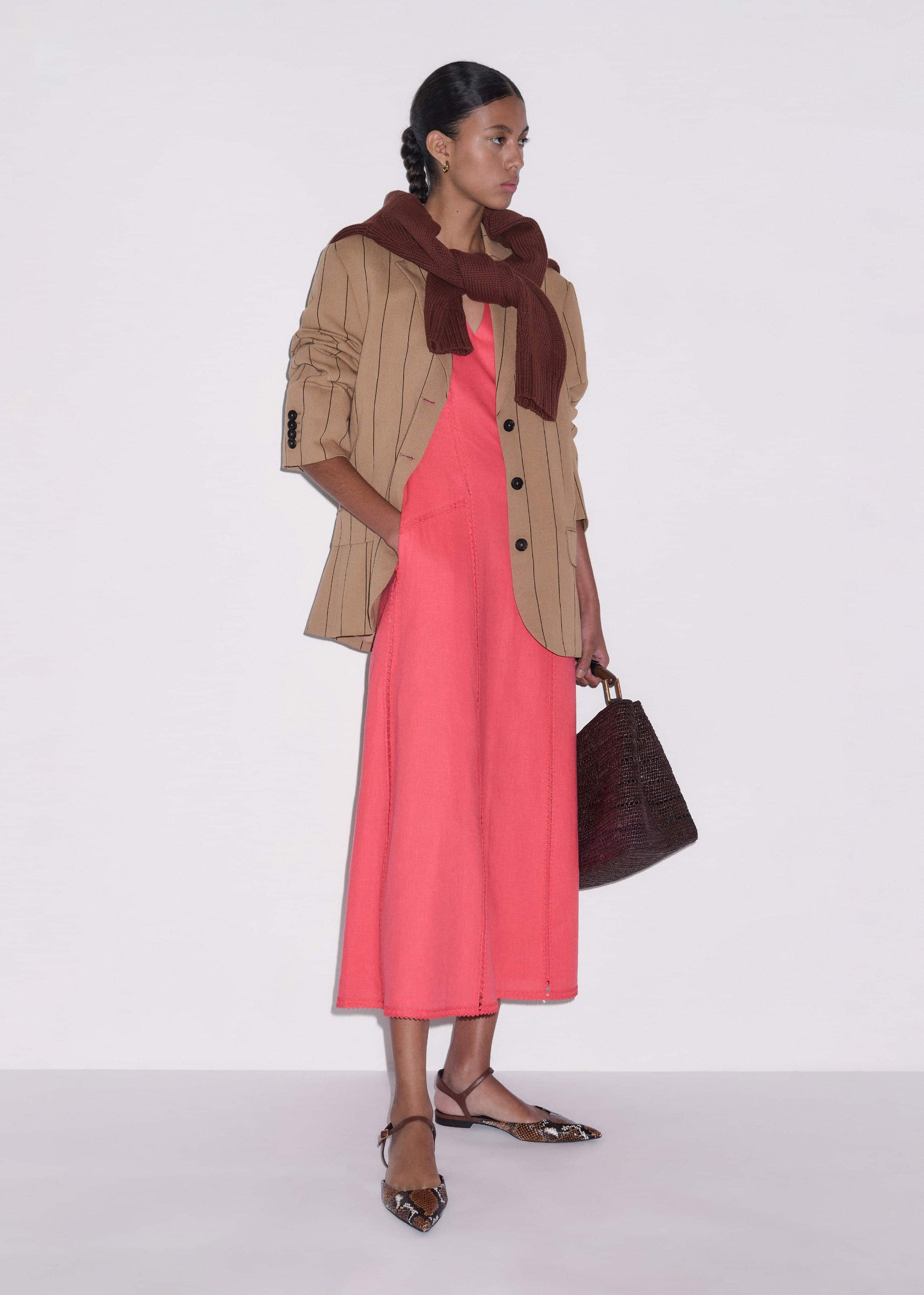 Pink Crease-Less Linen Embroidered Maxi Dress