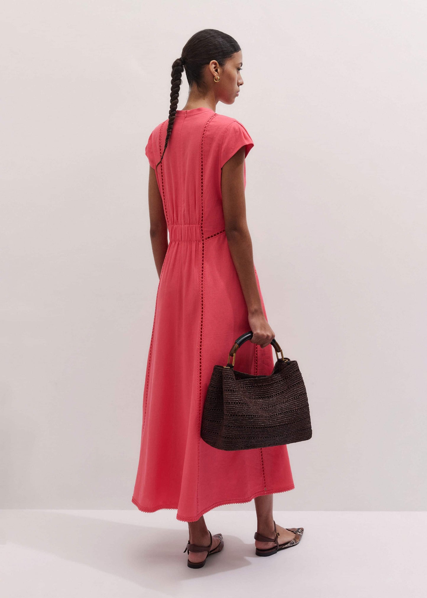 Pink Crease-Less Linen Embroidered Maxi Dress