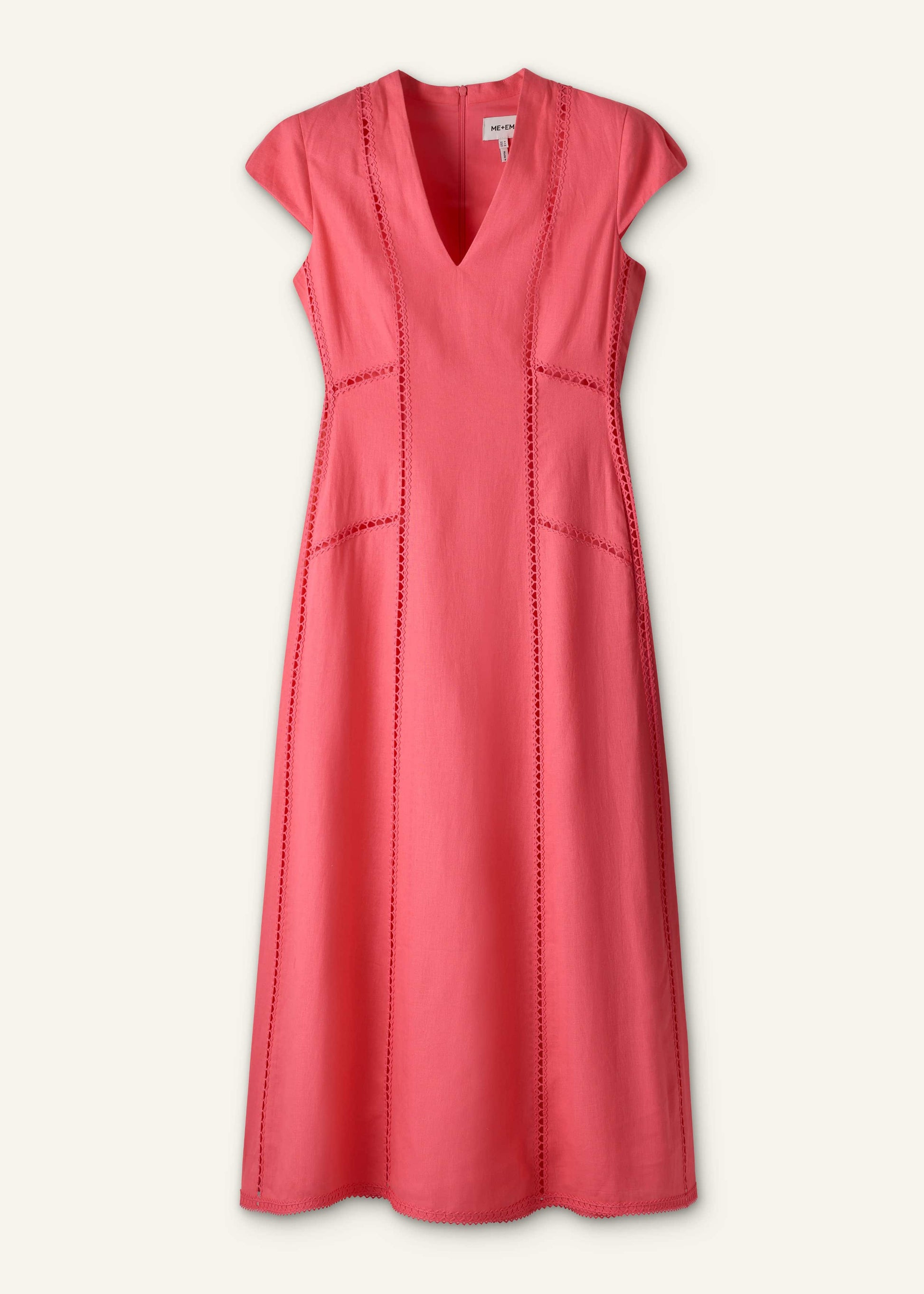 Pink Crease-Less Linen Embroidered Maxi Dress