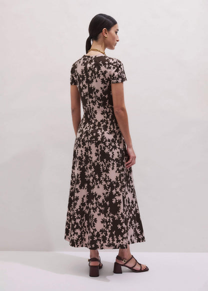 Pink Speckled Bloom Print Contour Maxi Dress