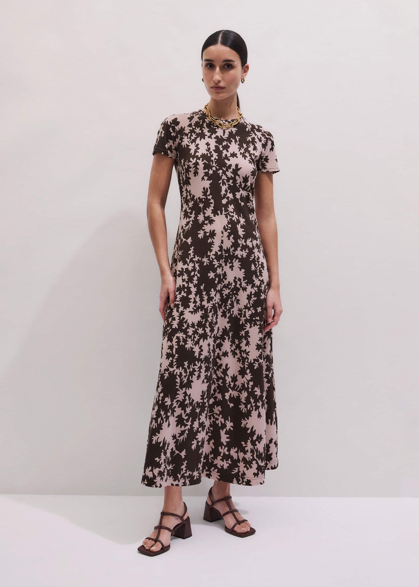 Pink Speckled Bloom Print Contour Maxi Dress