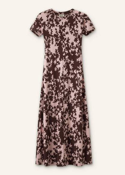 Pink Speckled Bloom Print Contour Maxi Dress