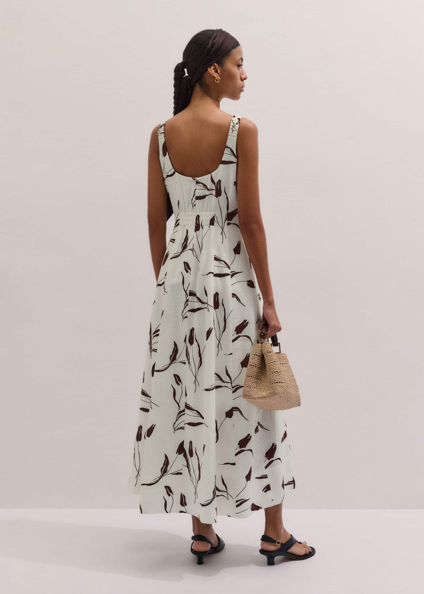 Cream Crease-Less Linen Fit + Flare Maxi Dress