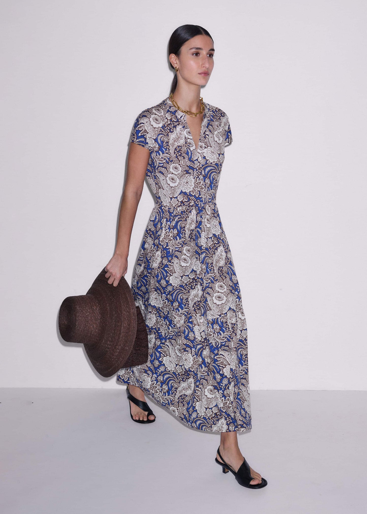 Blue Elaborate Botanical Tiered Maxi Dress