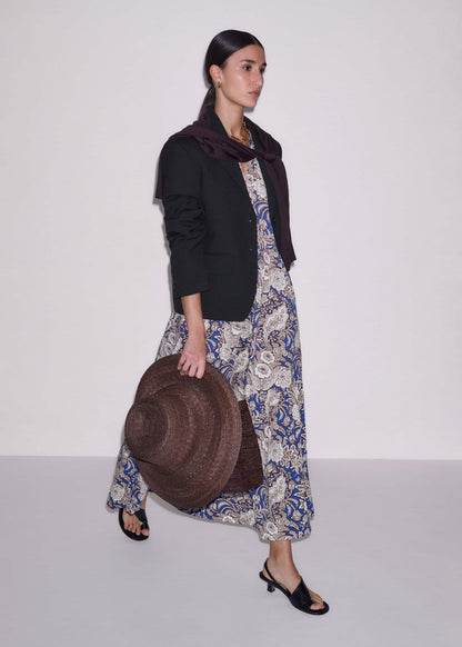 Blue Elaborate Botanical Tiered Maxi Dress